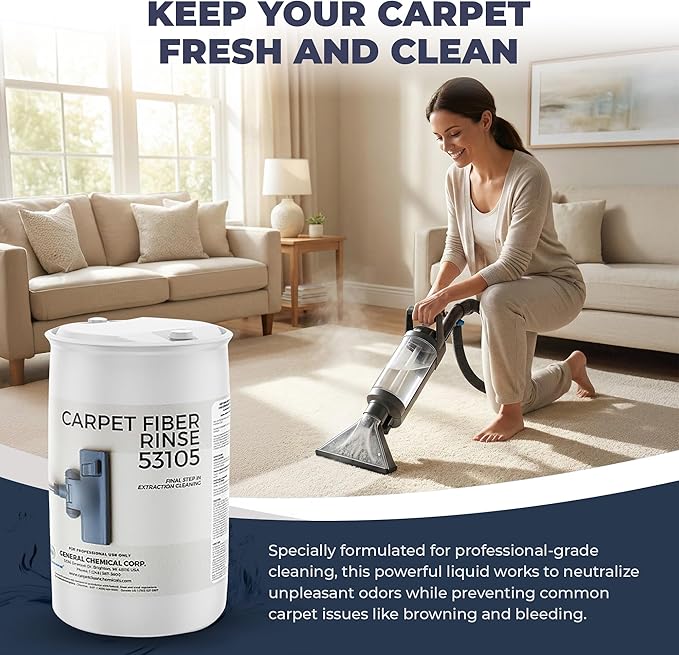 CarpetGeneral- Carpet Fiber Rinse & Odor Neutralizer Solution 53105|Prevent Browning, Bleeding & Odors with Top Carpet Cleaner Liquid|Carpet Fiber Rinse Professional Residue Attracting Agent 55 Gallon