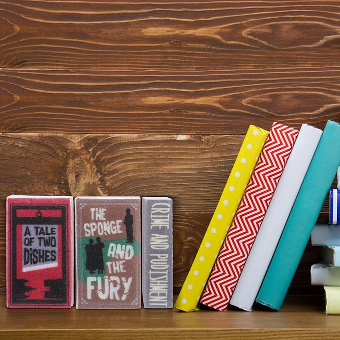 12 Pieces Book Kitchen Sponges Novels Sponges Fun Non-Scratch Scrub for Washing Dishes Pots Pans and Household Cleaning Supplies for Kitchen Dishes Furniture Gifts