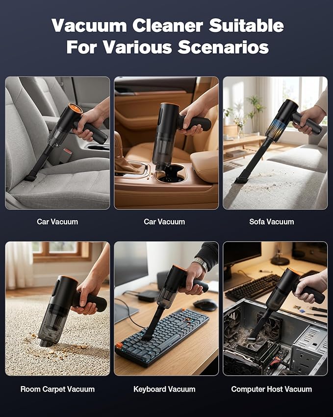 Car Vacuum Cleaner, 20000Pa Suction Power Handheld Vacuum Cleaner, 4-in-1 Portable Car Vacuum with 2 Suction Modes, Cordless Mini Vacuum with Type-C Charge for Car, Home, Office Desk, Keyboards