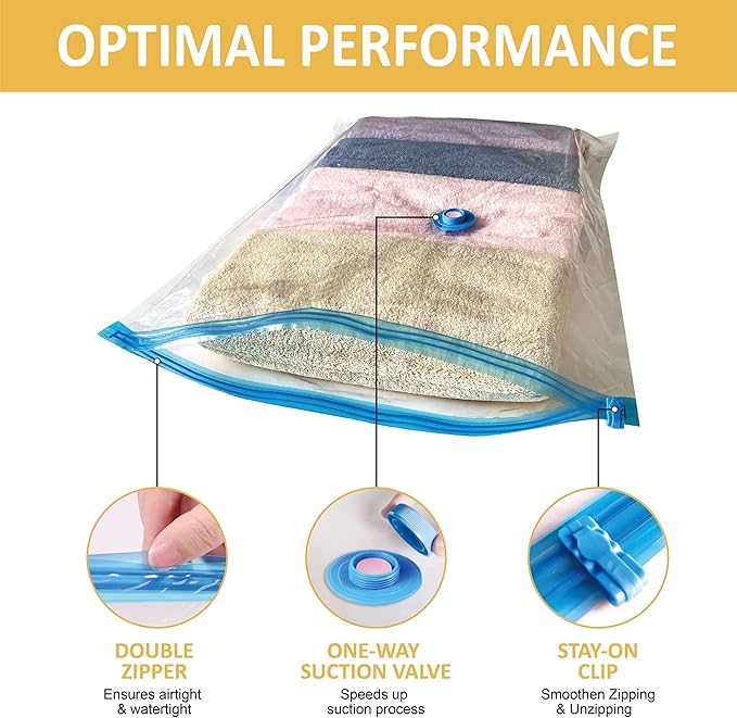 Roomimaster Vacuum Storage Bags, Vacuum Seal Space Saver Bags for Clothing, Travel Lugggage, Carry-on, Blankets, Comforters, Pillow, Bedding, 10 Medium