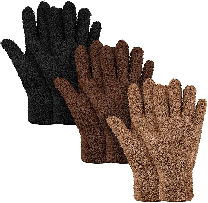 Patelai 3 Pairs Microfiber Plant Dusting Gloves Leaf Cleaning Gloves for Indoor Plants, Blinds, Furniture, House (Black,Brown,Khaki,Small)