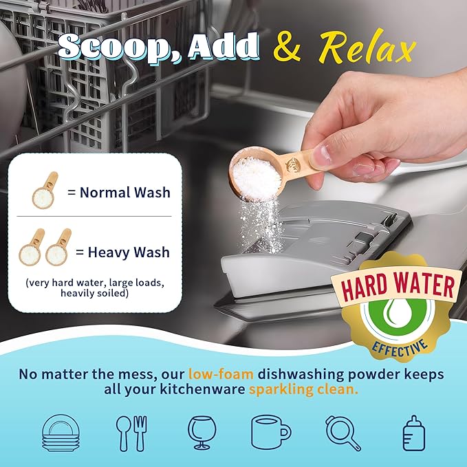 Dishwasher Detergent Powder + Booster, 90 Loads | Plastic-Free, Eco-Friendly Dishwasher Soap – Pods Alternative, Concentrated Plant-Based Enzymes – Cuts Grease & Grime, No Water Spots (Fragrance-Free)