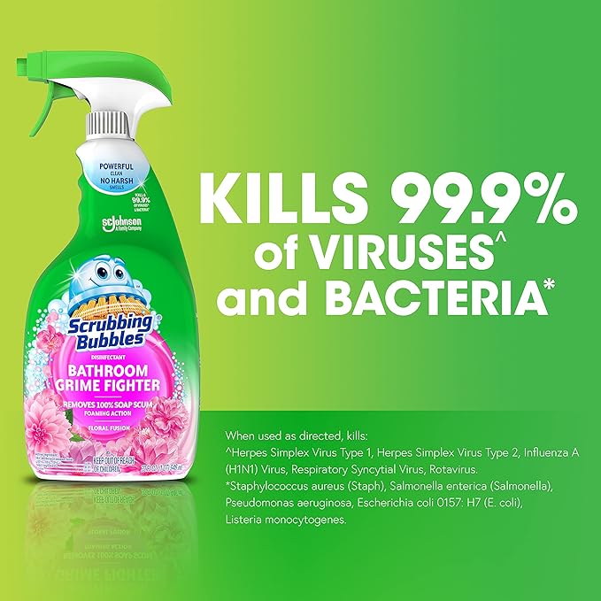 Scrubbing Bubbles Bathroom Grime Fighter, Floral Fusion Scent, 32 oz Spray Bottle (Pack of 2)