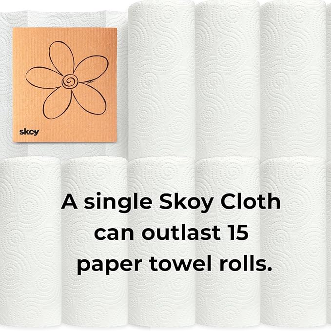 Skoy Cloth, 8-Pack Versatile Swedish Dishcloths for Kitchen and Household Use, Reusable Cleaning Cloths, Planet-Friendly, Dishwasher and Dryer-Safe, Yellow