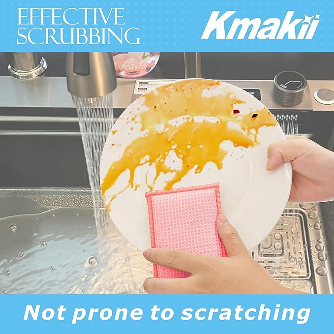 KMAKII Bamboo Kitchen Sponges Dish Sponge Super Absorbent Natural Dish Sponges, Red, Pack of 6