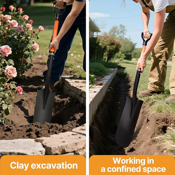 45-Inch Heavy Duty Orange Fiberglass Handle Drain Spade Shovel.Sharp Shooter Digging Shovel for Gardening,Planting and Trenching.Durable Spade Shovel for Heavy Duty Digging and Drainage