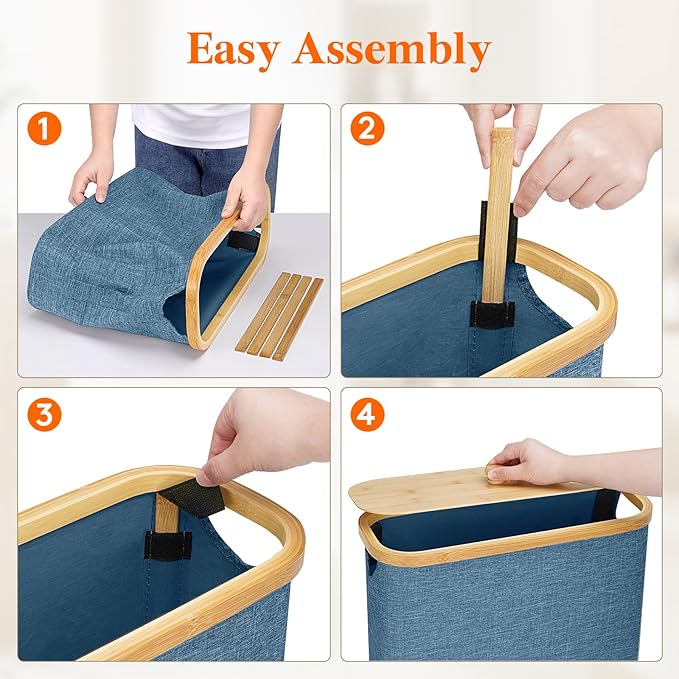 Lifewit Toilet Paper Storage Holder for 9 to 12 Rolls, Free Standing Toilet Paper Basket Stand with Bamboo Lid, Collapsible Fabric Bathroom Organizer Box for Mega Rolls, 23L, Large, Dark Blue