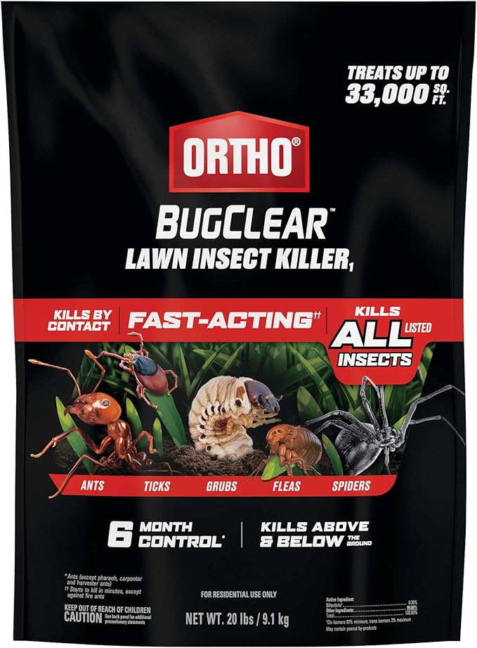 Ortho BugClear Lawn Insect Killer1: Treats up to 33,000 sq. ft., Protect Your Yard & Garden Against Ants, Spiders, Ticks, Armyworms, Fleas & Grubs, 20 lbs.