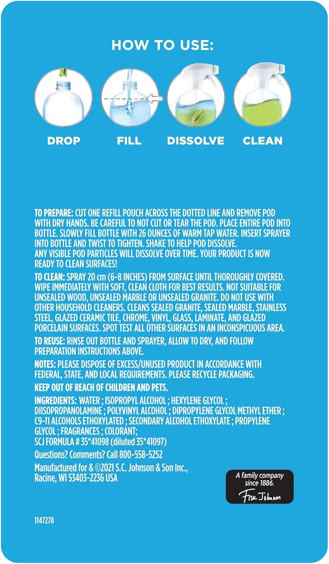 Windex Dissolve Concentrated Pods, Multisurface Cleaner Starter Kit contains 1 Reusable Bottle, 3 Concentrated Dissolvable Pods