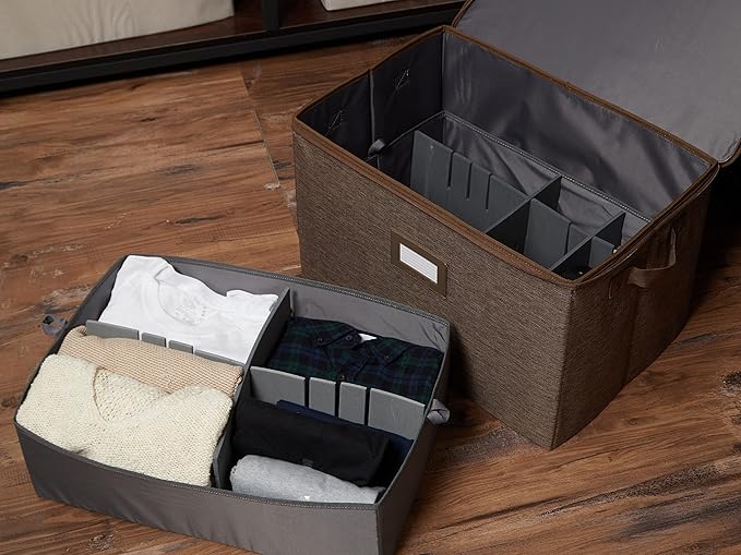 Covermates Keepsakes - Adjustable Zip-Top Storage Box - Configurable FlexGrid Compartments - Heavy Duty Polyester- Reinforced Handles - Stackable Design - Indoor Storage, Brown Heather