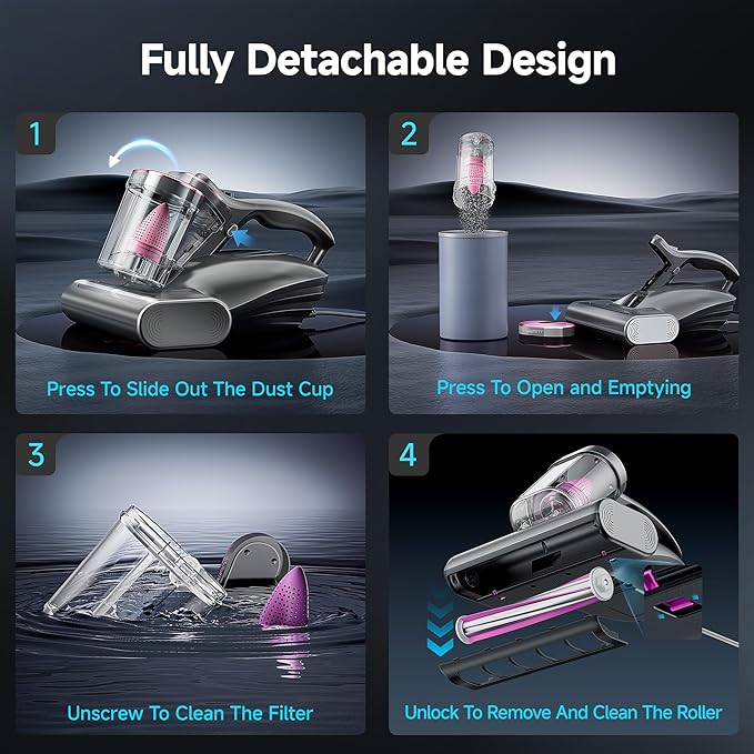 uwant Mattress Vacuum Cleaner, 16Kpa 450W Bed Vacuum Cleaner with 253.7nm UV-C Light, 149°F Heat, 36000 RPM/Min Tapping, HEPA Filter & Ultrasonic, Handheld Vacuums for Bed, Sofa, Couch, Crib, Set of 1