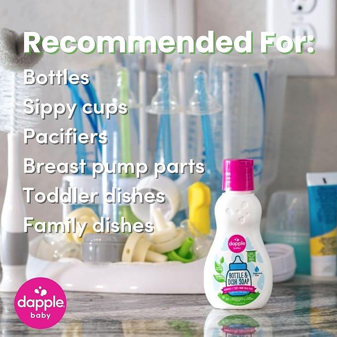 Dapple Baby Bottle Soap, Hypoallergenic Dish Soap for Baby Bottles, Powered by Plants, Travel Size, Fragrance Free, 3 Fl Oz (Pack of 2)