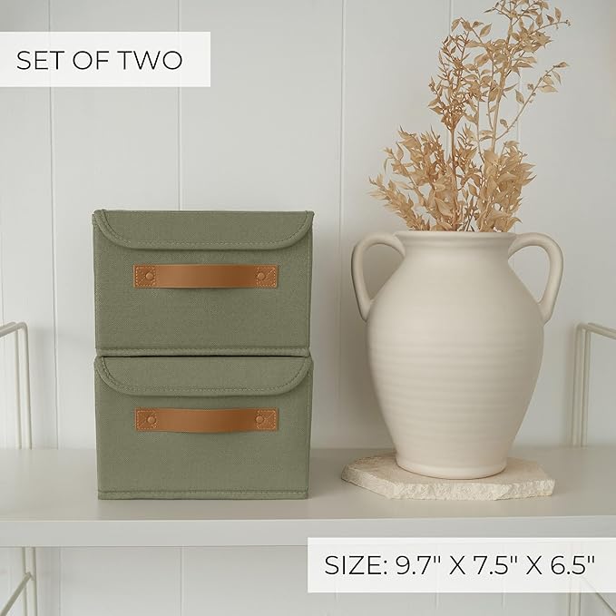 Decorative Linen Storage Boxes with Lids - Spacious Set of 2 Organizer Bins for Your Home Decor - The Perfect Small Container to Safely Store Photos, Documents and Memory Box Keepsakes in Style