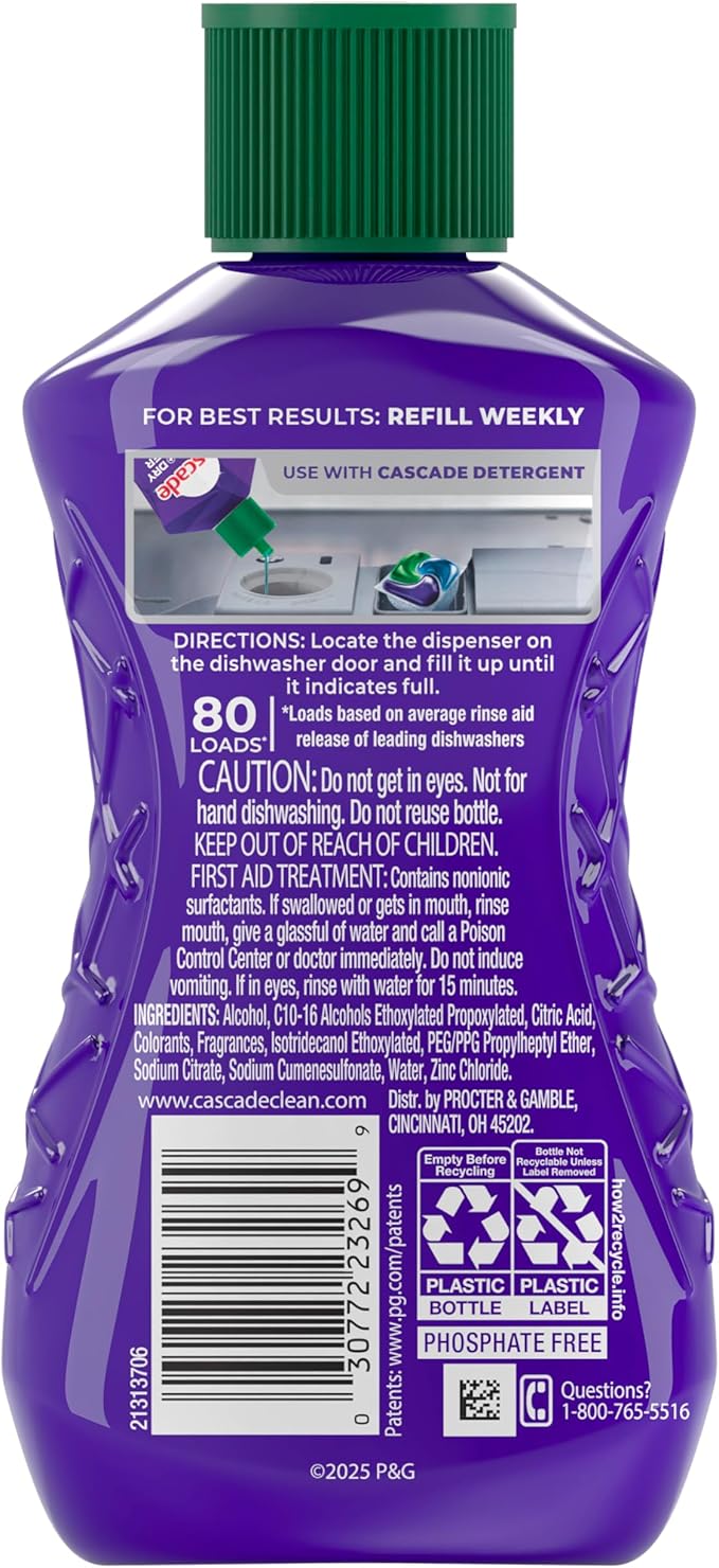 Cascade Rinse Aid Clean & Dry Booster Dishwasher Liquid, Gel & Detergent Pods for Sparkling Clean Dishes, Dishwasher Soap, Tablets & Rinse Aid Dry Booster, 8.45oz