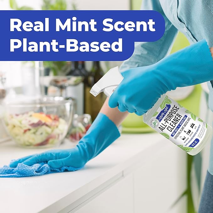 Mighty Mint All-Purpose Cleaner Spray – Plant-Based, Multi-Surface Cleaning for Kitchen, Bathroom & Home – Cuts Grease, Dirt & Grime - Peppermint Scent, 16 oz