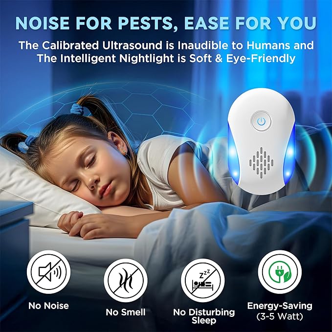 [2025 Upgraded] Ultrasonic Insect & Pest Indoor Repeller, Electronic Plug-in Control Repellent for Roach, Mouse, Rodent, Bugs, Mosquito, Mice, Ant, Spider, 2 Mode Switching (6 Pack)