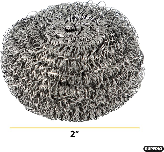 Superio Stainless Steel Scourers Steel Wool Scrubber Pad Used for Dishes, Pots, Pans, Grill, Stoves, and Ovens, Easy scouring for Tough Kitchen Cleaning Pack of 24