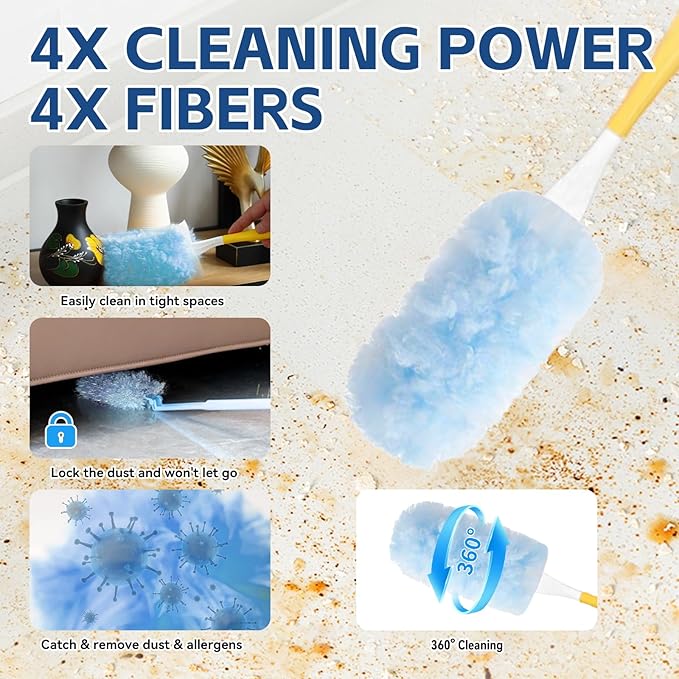 6 ft Duster Extended Handle with 20 Pcs Duster Refill for Swiffer, Duster with Extension Pole, Heavy Duty Duster Refills Kit for Ceiling Fan Blades, Cleaning, Furniture, Blind, Hard-to-Reach Areas