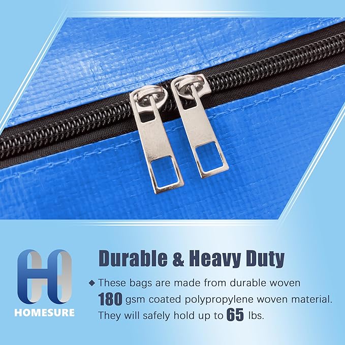 HOMESURE 12 Pack Large Strong Moving Bags with Zippers & Carrying Handles - Water-Resistant - Heavy Duty Storage Tote for Space Saving, Fold Flat, Alternative to Moving Box (Sky Blue)