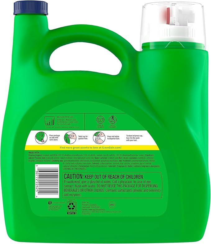 Gain Liquid Laundry Detergent, Relax, HE Compatible, 154 fl oz, 107 Loads