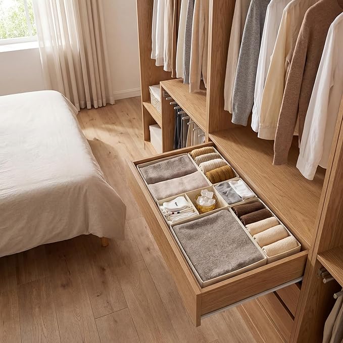 GRANNY SAYS Drawer Organizer Clothes, 6 Pack Dresser Organizer Bins for Nursery, Closet Organization and Storage Dividers for Clothing, Baby Clothes, Underwears, Beige
