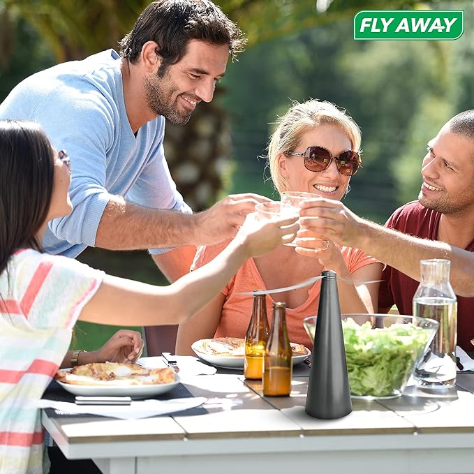 Fly Away - 4 Pack Outdoor Fly Repellent Fan, Outside or Inside Table use, Restaurant, Barbeque, Events, Deter Flies, Wasps, Bees, Other Moscas and Bugs Away, Battery Operated, Tabletop, Hanging Hook.