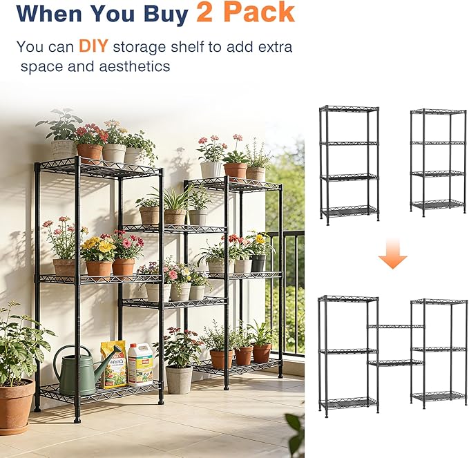 4-Tier Wire Shelf Metal Rack,Narrow Wire Shelving Unit 17.3" Wx11.4 Dx44.3 H,Height Adjustable Storage Pantry Shelves with Lockable Wheels for Kitchen,Laundry,Office,Bathroom Or Small Spaces