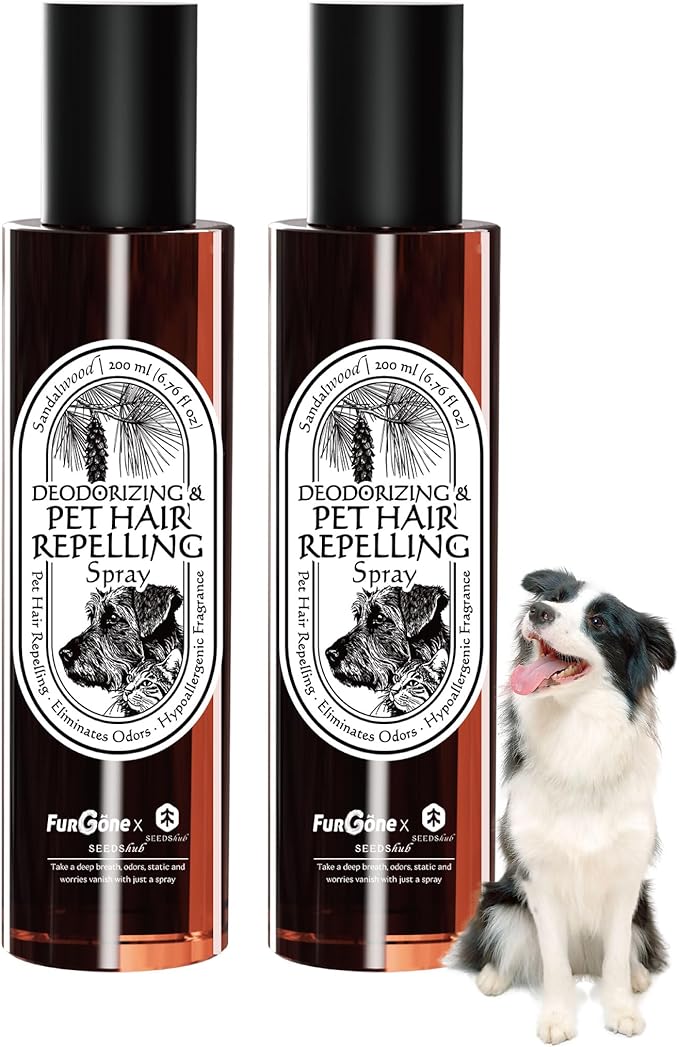 FurGone by Seedshub Pet Hair Repelling Spray, Odor Neutralizer | Anti-Static Wrinkle Release Pet-Friendly Botanical Sprays for Clothing and More, Pine Nut Scent, Up to 2800 Sprays, 6.76oz (2 Pack)