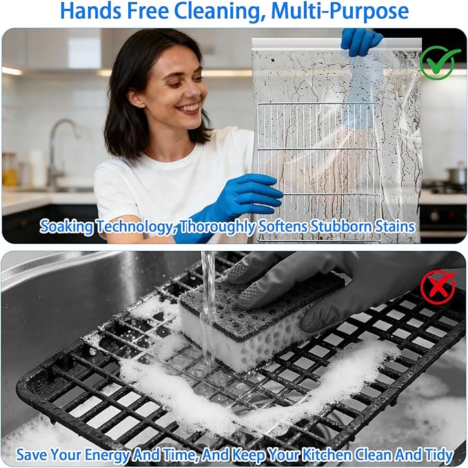 10Pcs Oven Rack Cleaning Bags, No Scrub Bags For Cleaning Oven Racks, Reusable Leak-Resistant PE Bags for Deep Soaking Grill Grates, BBQ Racks