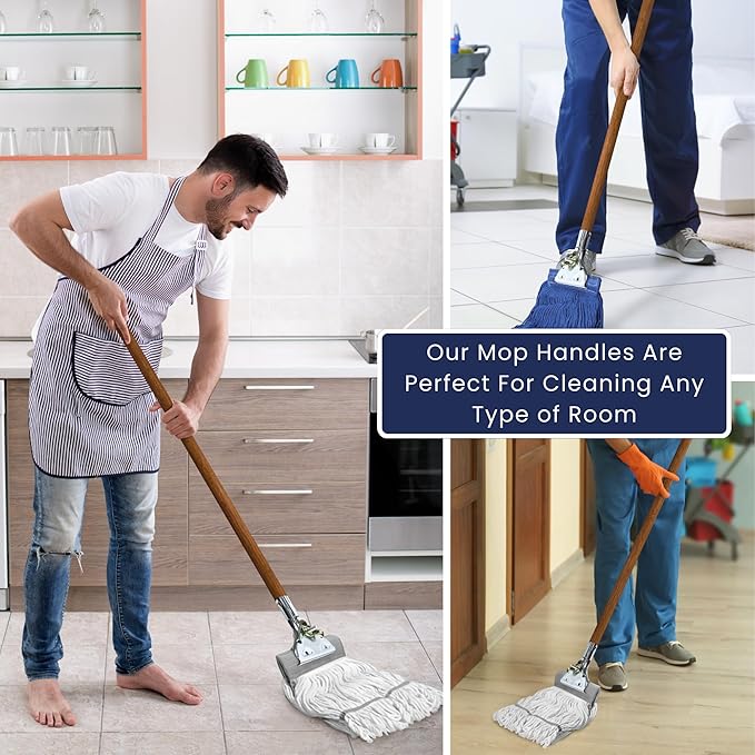 59" Mop Claw Clamp Commercial Mop Handle Pack of 2 Industrial Mop Steelhead with Wooden Handle Wet Mops for Floor Cleaning Heavy Duty (Mops not Included)