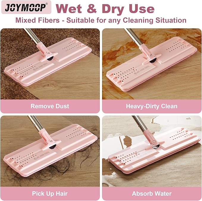 JOYMOOP Flat Mop Head, with 13-inch Microfiber Mop Pad Replacement - Pink, 1 Pack