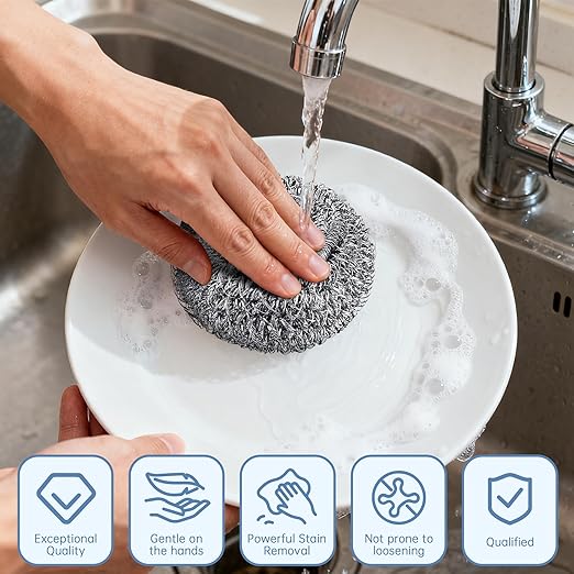 18 Pack Heavy Duty Stainless Steel Scrubber | Non-Scratch Steel Wool Pads for Pots, Grill Grates & Oven Racks, Kitchen Dishwashing | Rust-Free & Individually Wrapped