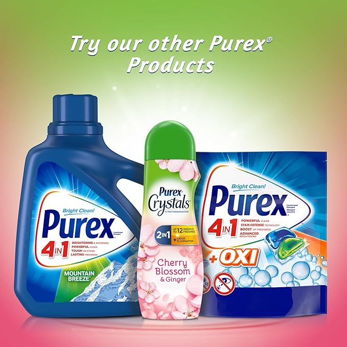 Purex Crystals In-Wash Scent Booster, Fresh Cherry Blossom, 21 oz (Pack of 4), Long-Lasting Freshness & Odor Elimination Technology