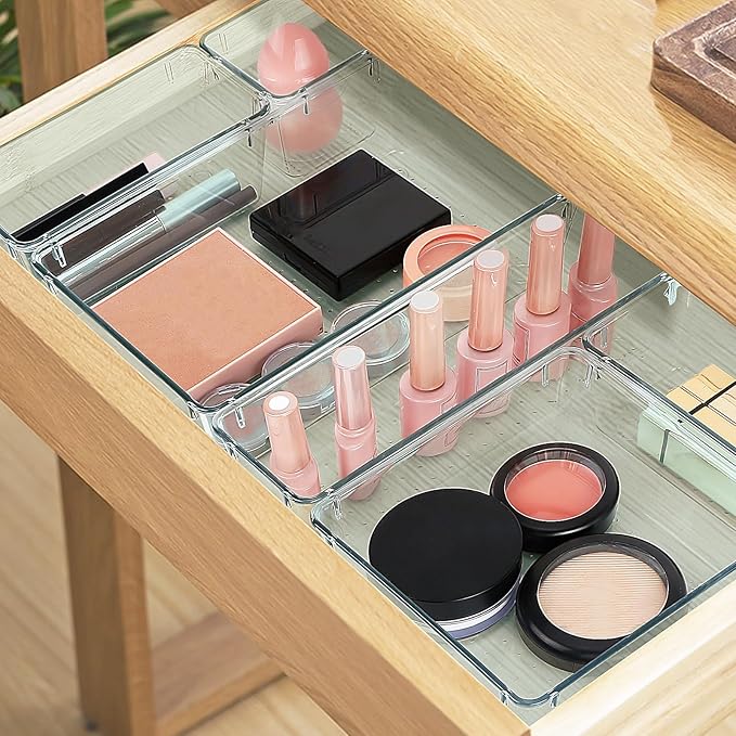 StorMiracle 10 PCS Drawer Organizer Set, 4 Varied Size Bathroom and kitchen Drawer cabinet organizer Trays, Clear Storage Bins for Makeup, Jewelry, Utensils and Gadgets