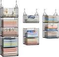 Yuyetuyo 5 Tier Closet Hanging Organizer and Storage Separable Hanging Closet Shelves with 4 Hooks 2 Adjustable Dividers, Wire Storage Basket Bins for Clothing Sweaters Socks Dolls Handbags, Foldable