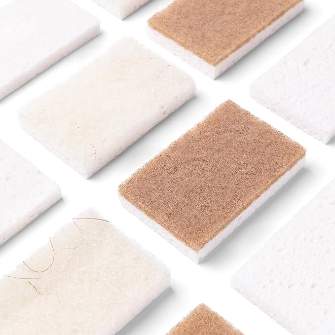 Full Circle Nutcase, Plant-Based Scrubber Sponges – Pack of 6 – 3 Walnut & 3 Coconut – Powerful Natural Sponges Made with Plants & Recycled Materials, Safe for Nonstick