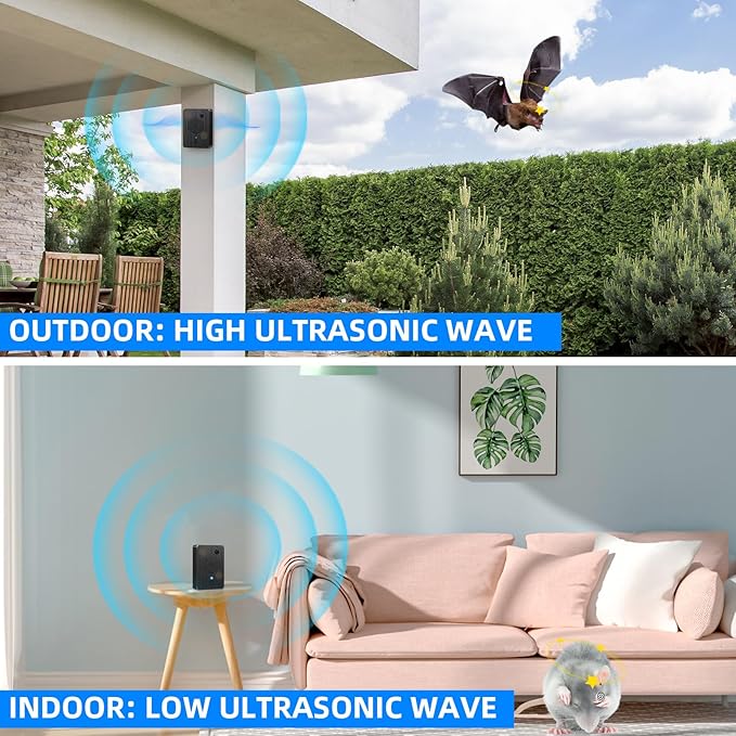 2 Pack Bat Deterrent Devices for Attic: 2025 Upgraded Bat Keep Away System - Rechargeable Bats Exclusion Device for Porch,House Outdoor & Indoor, Friendly to Human & Pet,Bats Removal