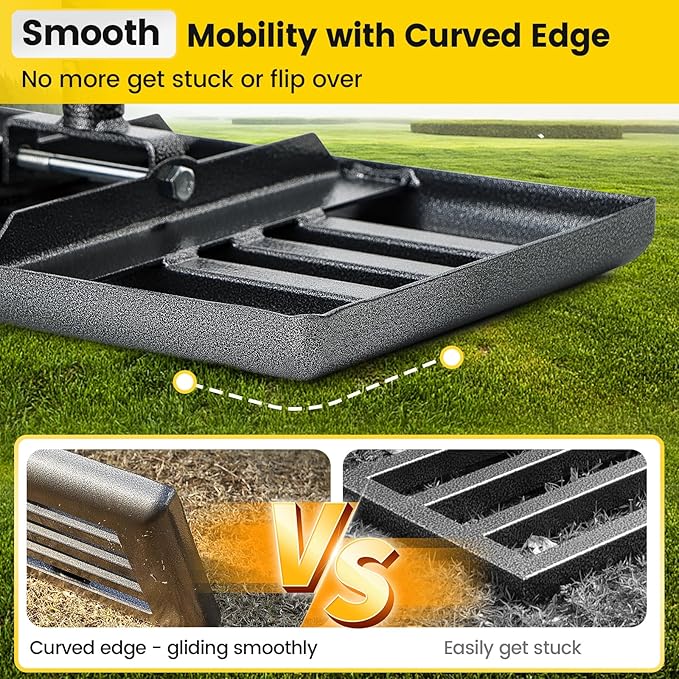 Lawn Leveling Rake, Heavy Duty 17"x10" Curved Ground Plate, 72" Long Handle Lawn Leveler Tool Landscape Rake for Compost Soil Dirt Sand Grass Peat Moss