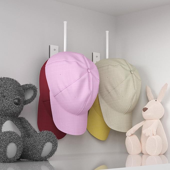 Durmmur 2 Pack Hat Racks for Baseball Caps, Stainless Steel Hat Organizer for Baseball Cap, Hat Holder Storage Organizer, Hat Hanger Strong Adhesive/Wall Drilled for Door, Bedroom, Closet(White 6 in)