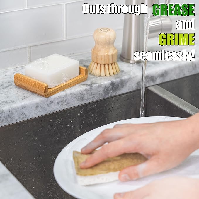 Dish Soap Bar with Bamboo Soap Dish Tray – Solid Dish Soap Block, Eco Friendly Non Toxic Plant Based Dishwashing Soap, Fragrance Free, Zero Waste, Biodegradable Kitchen Soap (5.64 oz)