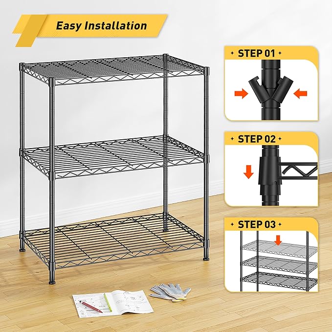 DurayLoly Storage Shelves Adjustable Wire Shelving Metal Wire Rack Shelving Unit Storage Shelf for Kitchen Laundry Room Pantry Closet Bathroom 24" W x 30" H x 14" D Black,2pc