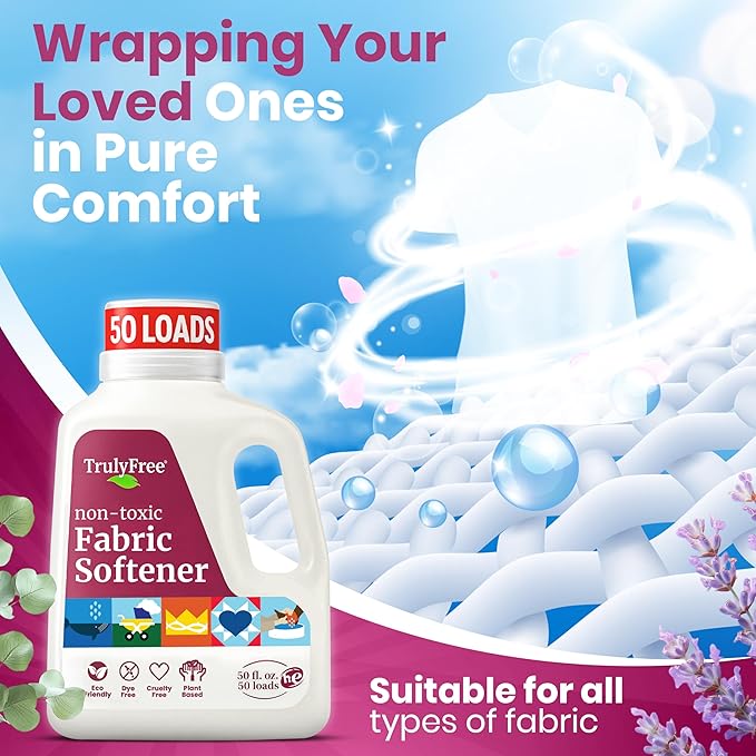 Truly Free Natural Fabric Softener | Non-Toxic for Babies & Kids Sensitive Skin | Plant-Based Laundry Softening Conditioner | Safe, Gentle & Chemical-Free | Signature Scent | 1 Pack with Jug