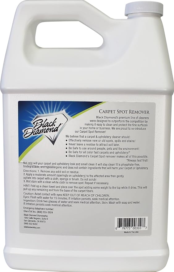 Black Diamond Stoneworks Carpet & Upholstery Cleaner: Fast Acting Deep Cleaning Spot & Stain Remover Spray Also Works Great on Rugs, Couches and Car Seats (1-Quart/1-Gallon)