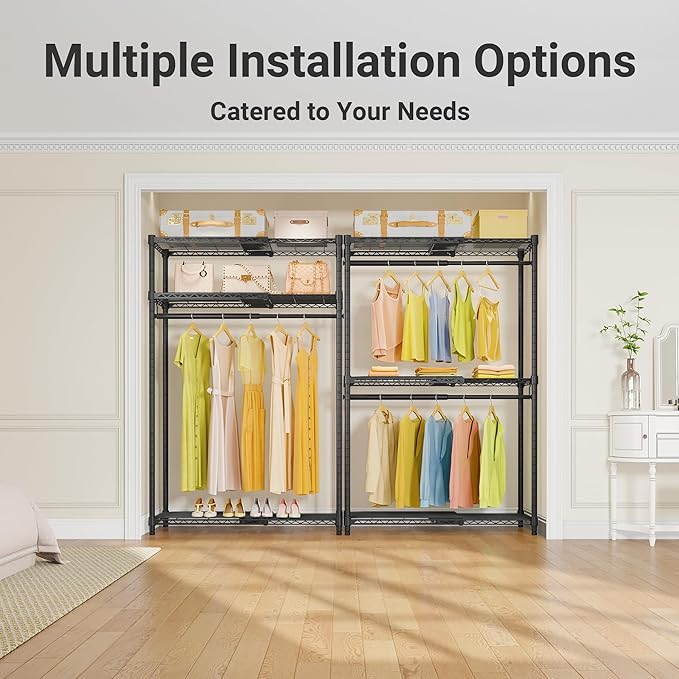 VIPEK X1 Expandable Clothes Rack Heavy Duty Adjustable from 2' to 3'5" with Adjustable Shelves and Hanger Rods, Reach-in & Walk-in Closets Metal Garment Racks Portable Closet, Black