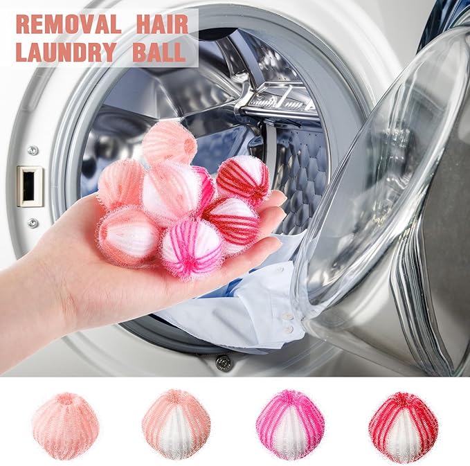 Blulu 12 Pieces Pet Hair Remover for Laundry Dryer Balls Reusable Washing Machine Hair Catcher Pet Dog Cat Catcher Lint Remover (Pink Set)