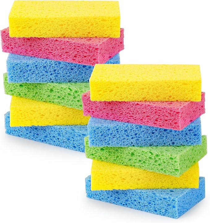 Temede 12-Count Cellulose Sponges, Non-Scratch Kitchen Sponges for Dish,Colorful Compressed Dish Scrubber Sponge for Household,Cookware,Bathroom