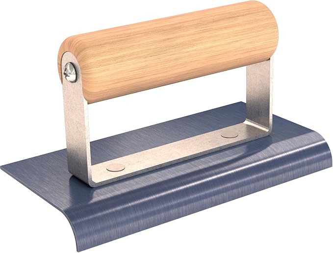 Bon Blue Steel Edger – 6 in. x 3 in. Concrete Edger with 1/2 in. Radius & 5/8 in. Depth – Flexible Blue Steel Blade – Smooth Finishing Tool for Slabs, Walkways & Curved Edges – Wood Handle