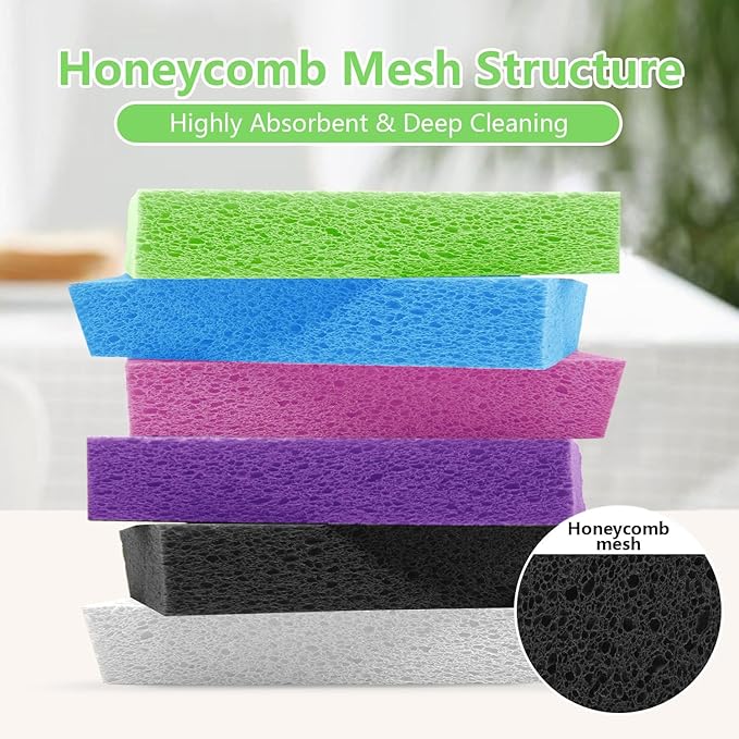 Cellulose Sponges, Large Size 4" x 6" x 1" - Heavy Duty Scrub Kitchen Sponge, Clean Tough Messes Without Scratching Kitchen Cleaning Pads, Pop Up Eco DIY (7 Pack), Mixed