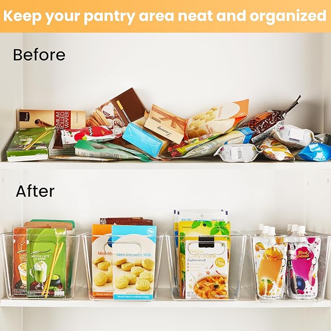 YIHONG 12 Pack Clear Pantry Organizer Bins, Plastic Containers with Handle for Kitchen,Freezer,Cabinet,Closet,Bathroom Under Sink Storage