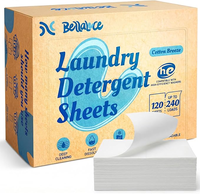 BellaLuce Laundry Detergent Sheets – 240 Loads Fresh Scent, Hypoallergenic & Eco-Friendly Laundry Sheets Detergent, Plastic-Free Washer Sheets for Home, Dorm & Apartment